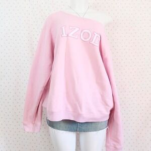 vintage izod pink off shoulder sweatshirt spell out crewneck y2k coquette